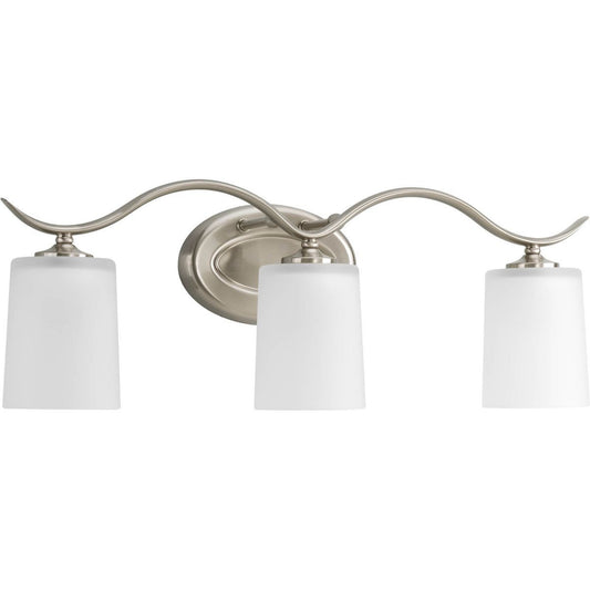 Progress Lighting Bath & Vanity Light - Inspire Collection Three-Light Brushed Nickel Etched Glass Traditional Bath Vanity Light - Model P2020-09