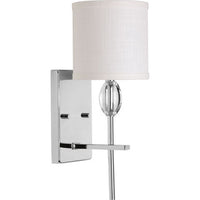 Status Collection One-Light Polished Chrome Off-White textured Fabric Shade Coastal Bath Vanity Light - Damp Location Listed