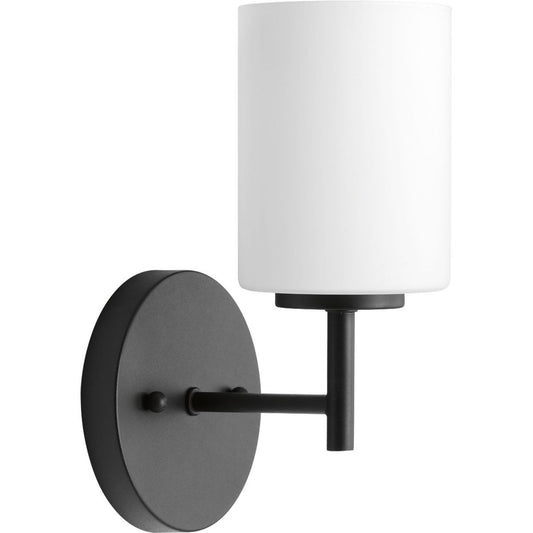 Progress Lighting Bath & Vanity Light - Replay Collection One-Light Textured Black Etched White Glass Glass Modern Bath Vanity Light - Model P2131-31