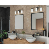 Replay Collection Three-Light Textured Black Etched Glass Modern Bath Vanity Light - Damp Location Listed