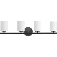 Replay Collection Four-Light Textured Black Etched Glass Modern Bath Vanity Light - Damp Location Listed