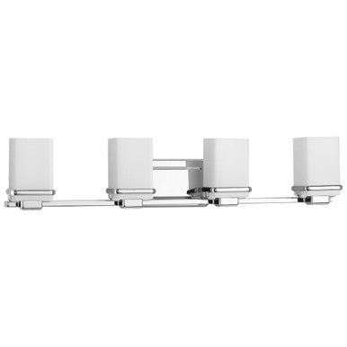 Metric Collection Four-Light Polished Chrome Etched White Glass Glass Coastal Bath Vanity Light - Damp Location Listed