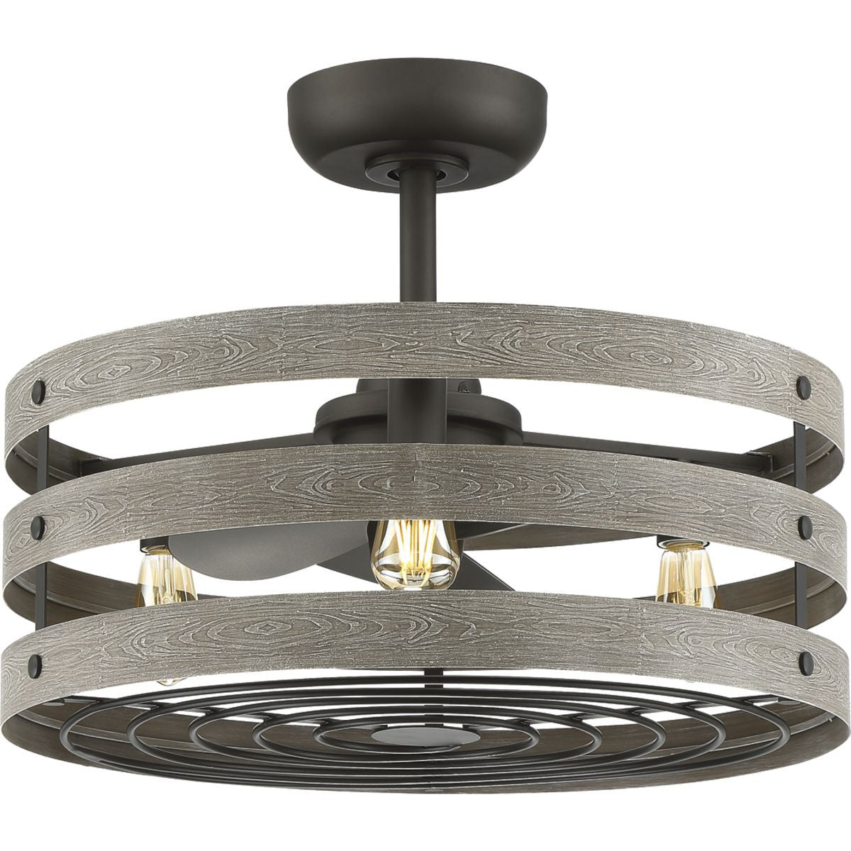 Progress Lighting Ceiling Fans Light - Gulliver 23" 3-Blade Gray Weathered Faux Wood Finish Ceiling Fan with LED Bulbs - Model P250012-143-22