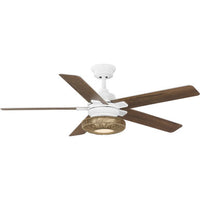 Schaal Collection 52 in. Five-Blade Satin White Coastal Ceiling Fan with Integrated LED Light - Damp Location Listed