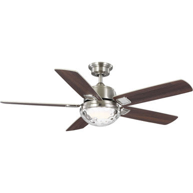 Tompkins Collection 52 in. Five Blade Brushed Nickel Coastal Ceiling Fan with Integrated CCT-LED Light - Damp Location Listed