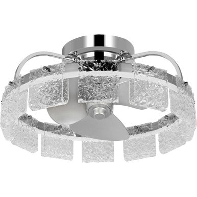 Fanin Collection Oscillating Three-Blade Polished Chrome Luxe Ceiling Fan with Silver Blades and Artisanal Glass - Damp Location Listed