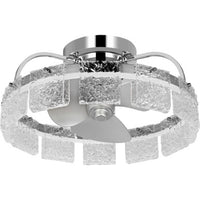 Fanin Collection Oscillating Three-Blade Polished Chrome Luxe Ceiling Fan with Silver Blades and Artisanal Glass - Damp Location Listed