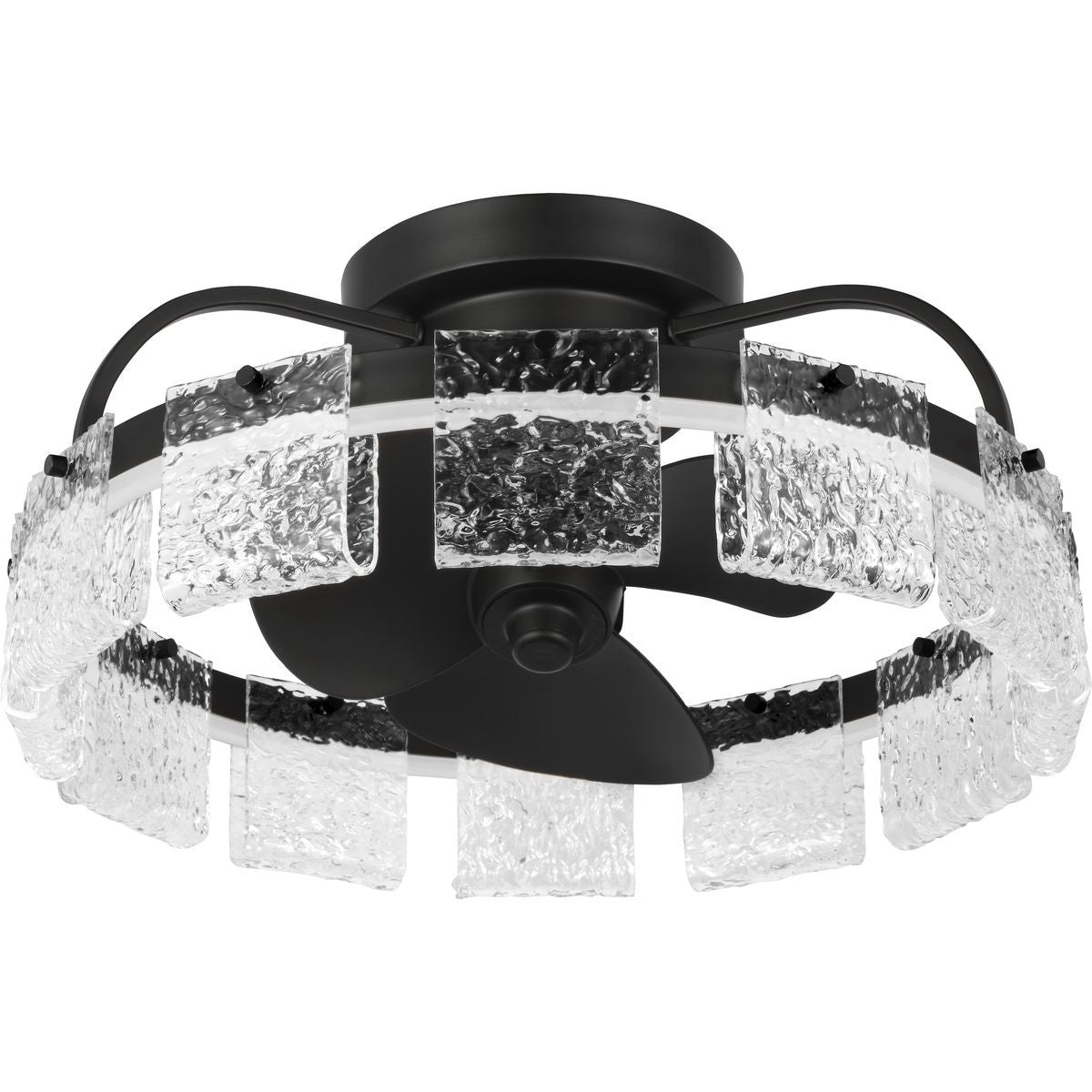 Progress Lighting Ceiling Fans Light - Fanin Collection Oscillating Three-Blade Matte Black Luxe Ceiling Fan with Silver Blades and Artisanal Glass - Model P250114-31M-30
