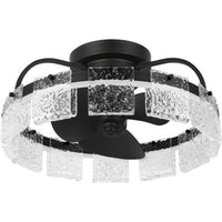Fanin Collection Oscillating Three-Blade Matte Black Luxe Ceiling Fan with Silver Blades and Artisanal Glass - Damp Location Listed