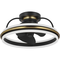 Burnett Collection Oscillating Three-Blade Matte Black Modern Traditional Ceiling Fan with Brushed Bronze Accent - Damp Location Listed