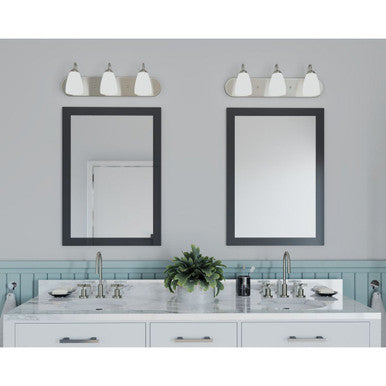 Gather Collection Three-Light Brushed Nickel Etched Glass Traditional Bath Vanity Light - Damp Location Listed