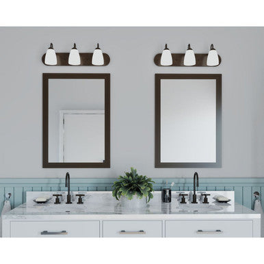 Gather Collection Three-Light Antique Bronze Etched Glass Traditional Bath Vanity Light - Damp Location Listed
