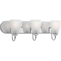 Gather Collection Three-Light Polished Chrome Etched Glass Traditional Bath Vanity Light - Damp Location Listed