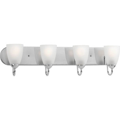 Gather Collection Four-Light Polished Chrome Etched Glass Traditional Bath Vanity Light - Damp Location Listed