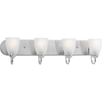 Gather Collection Four-Light Polished Chrome Etched Glass Traditional Bath Vanity Light - Damp Location Listed