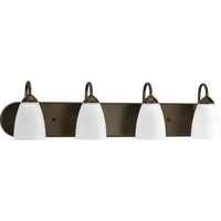 Gather Collection Four-Light Antique Bronze Etched Glass Traditional Bath Vanity Light - Damp Location Listed