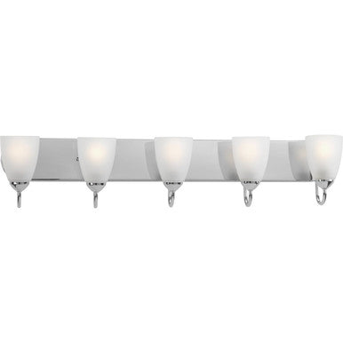 Gather Collection Five-Light Polished Chrome Etched Glass Traditional Bath Vanity Light - Damp Location Listed