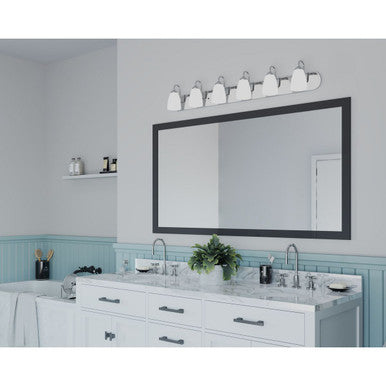 Gather Collection Six-Light Brushed Nickel Etched Glass Traditional Bath Vanity Light - Damp Location Listed