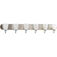 Gather Collection Six-Light Brushed Nickel Etched Glass Traditional Bath Vanity Light - Damp Location Listed