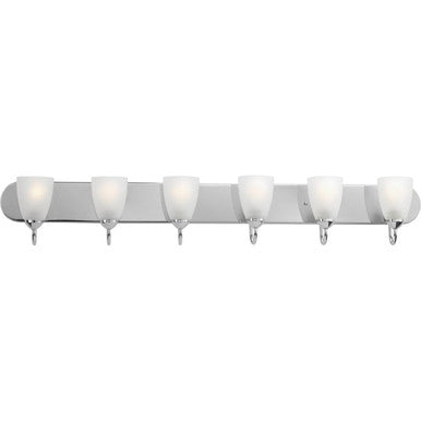 Gather Collection Six-Light Polished Chrome Etched Glass Traditional Bath Vanity Light - Damp Location Listed