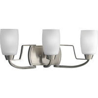 Wisten Collection Three-Light Brushed Nickel Etched Glass Modern Bath Vanity Light - Damp Location Listed