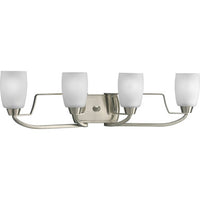 Wisten Collection Four-Light Brushed Nickel Etched Glass Modern Bath Vanity Light - Damp Location Listed