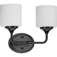 Lynzie Collection Two-Light Matte Black Etched Opal Glass Modern Bath Vanity Light - Damp Location Listed