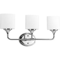 Lynzie Collection Three-Light Polished Chrome Etched Opal Glass Modern Bath Vanity Light - Damp Location Listed