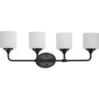 Lynzie Collection Four-Light Matte Black Etched Opal Glass Modern Bath Vanity Light - Damp Location Listed