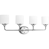 Lynzie Collection Four-Light Polished Chrome Etched Opal Glass Modern Bath Vanity Light - Damp Location Listed