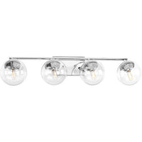 Mod Collection Four-Light Polished Chrome Clear Glass Mid-Century Modern Bath Vanity Light - Damp Location Listed