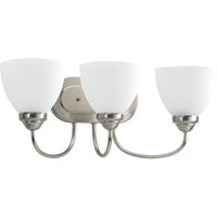 Heart Collection Three-Light Brushed Nickel Etched Glass Farmhouse Bath Vanity Light - Damp Location Listed