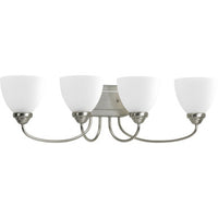 Heart Collection Four-Light Brushed Nickel Etched Glass Farmhouse Bath Vanity Light - Damp Location Listed