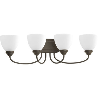 Heart Collection Four-Light Antique Bronze Etched Glass Farmhouse Bath Vanity Light - Damp Location Listed