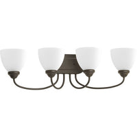 Heart Collection Four-Light Antique Bronze Etched Glass Farmhouse Bath Vanity Light - Damp Location Listed