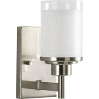 Alexa Collection One-Light Brushed Nickel Etched Linen With Clear Edge Glass Modern Bath Vanity Light