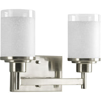 Alexa Collection Two-Light Brushed Nickel Etched Linen With Clear Edge Glass Modern Bath Vanity Light - Damp Location Listed