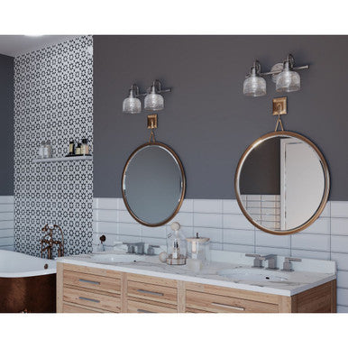 Archie Collection Two-Light Antique Nickel Clear Double Prismatic Glass Coastal Bath Vanity Light - Damp Location Listed