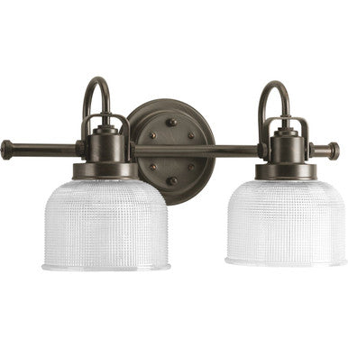 Archie Collection Two-Light Venetian Bronze Clear Double Prismatic Glass Coastal Bath Vanity Light - Damp Location Listed