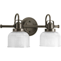 Archie Collection Two-Light Venetian Bronze Clear Double Prismatic Glass Coastal Bath Vanity Light - Damp Location Listed