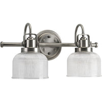 Archie Collection Two-Light Antique Nickel Clear Double Prismatic Glass Coastal Bath Vanity Light - Damp Location Listed