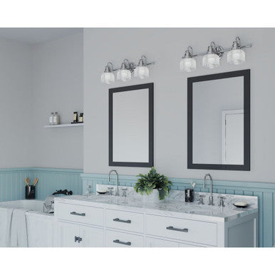 Archie Collection Three-Light Polished Chrome Clear Double Prismatic Glass Coastal Bath Vanity Light - Damp Location Listed
