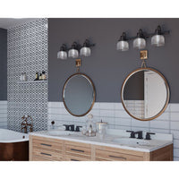 Archie Collection Three-Light Venetian Bronze Clear Double Prismatic Glass Coastal Bath Vanity Light - Damp Location Listed