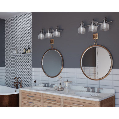 Archie Collection Three-Light Antique Nickel Clear Double Prismatic Glass Coastal Bath Vanity Light - Damp Location Listed