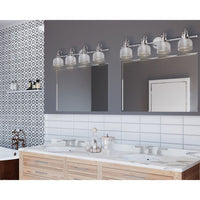 Archie Collection Four-Light Polished Chrome Clear Double Prismatic Glass Coastal Bath Vanity Light - Damp Location Listed