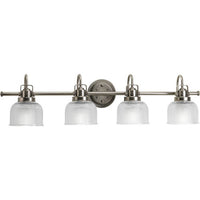 Archie Collection Four-Light Antique Nickel Clear Double Prismatic Glass Coastal Bath Vanity Light - Damp Location Listed