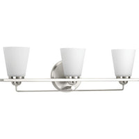 Flight Collection Three-Light Brushed Nickel Etched Glass Coastal Bath Vanity Light - Damp Location Listed