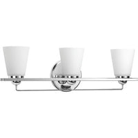 Flight Collection Three-Light Polished Chrome Etched Glass Coastal Bath Vanity Light - Damp Location Listed