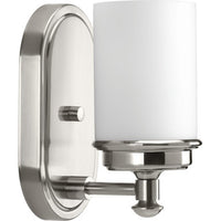 Glide Collection One-Light Brushed Nickel Etched Opal Glass Coastal Bath Vanity Light