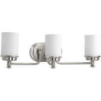 Glide Collection Three-Light Brushed Nickel Etched Opal Glass Coastal Bath Vanity Light - Damp Location Listed